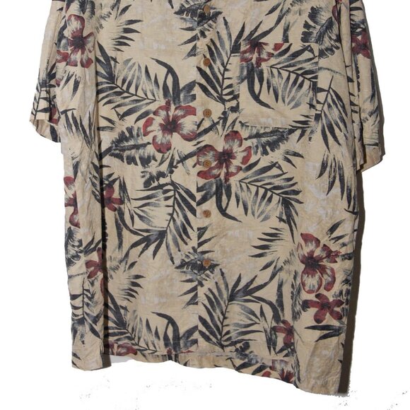 KEELER BAY Shirt Large Button up Tan and Burgundy Flower Beach Hawaiian Tropical - Picture 7 of 8